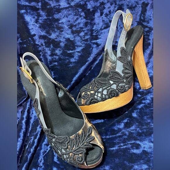 Dolce and Gabbana Calf Suede wooden Heels women’s Shoe Size 35.5 or us 5.5 - Picture 1 of 5